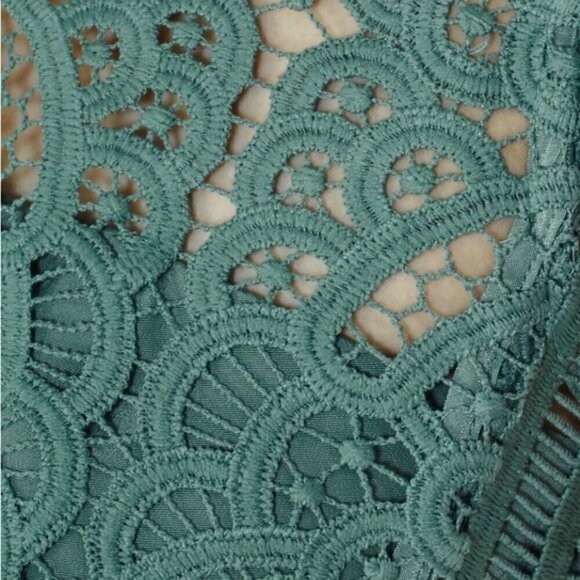 Reiss Herrera Cap Sleeve Lace Dress green fit and flare knee length ruffle 0 - Picture 10 of 16